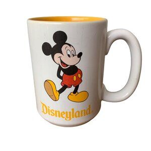 Vintage Disneyland Mickey Mouse Ceramic Mug 4.5" Tall White Yellow Disney Thaila